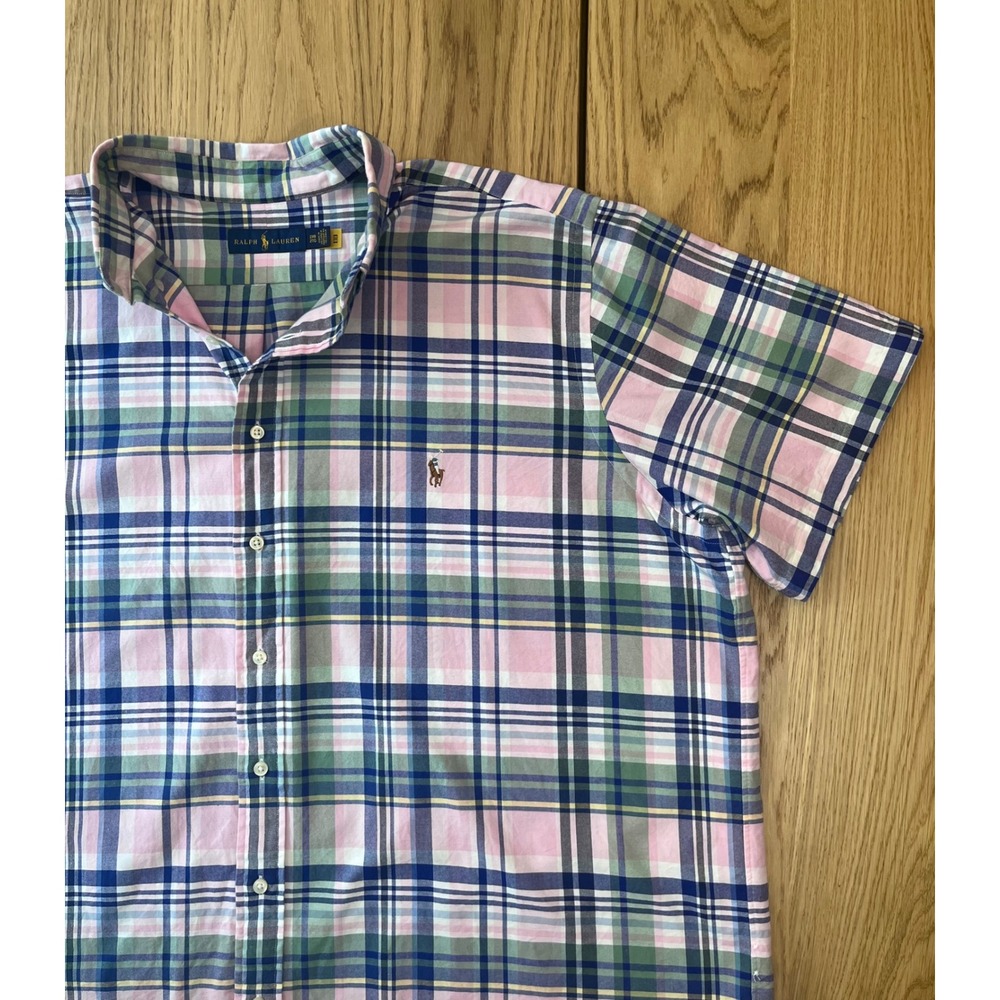 Ralph Lauren Plaid Button Down Shirt Mens 2XB Pink Green Preppy Short‎ Sleeve